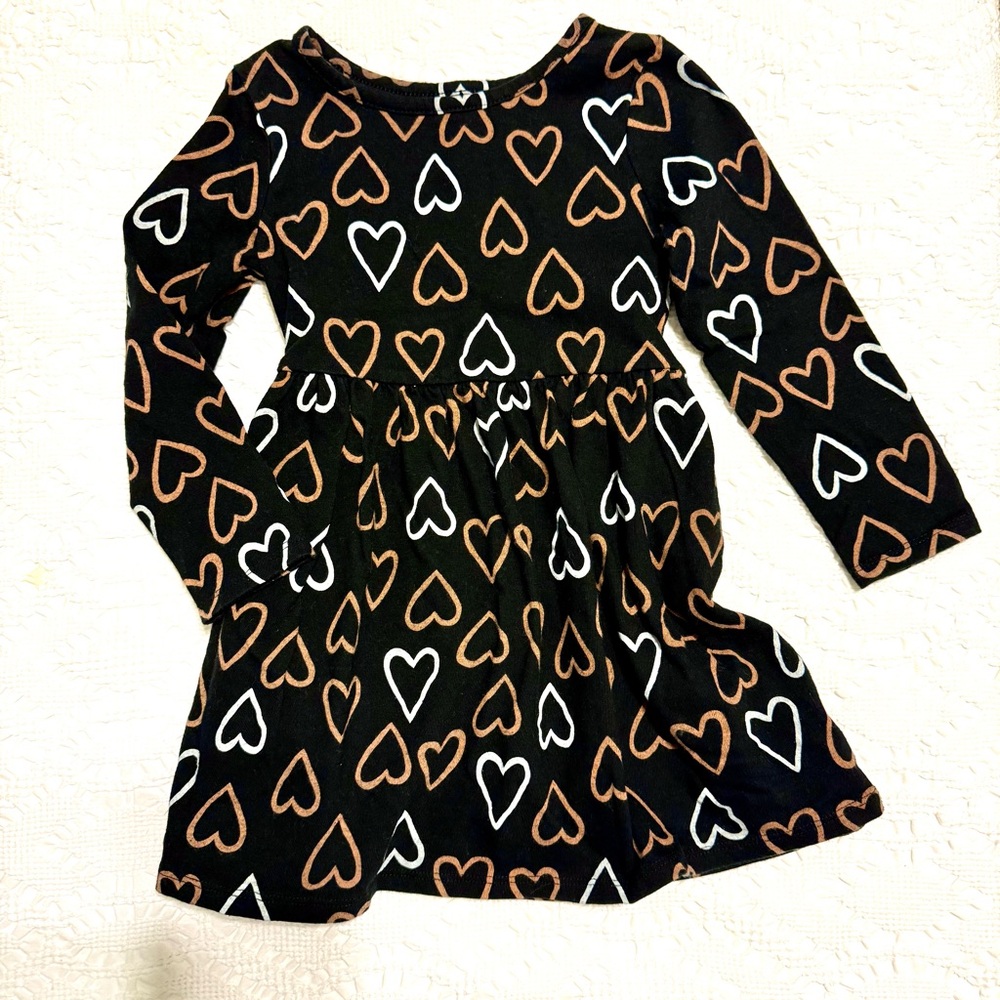 Cat & Jack Black Dress with Brown&White Heart Pattern 4T